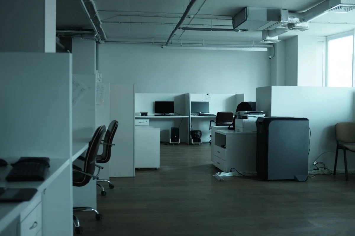 Empty modern office interior cleared ready for an office move