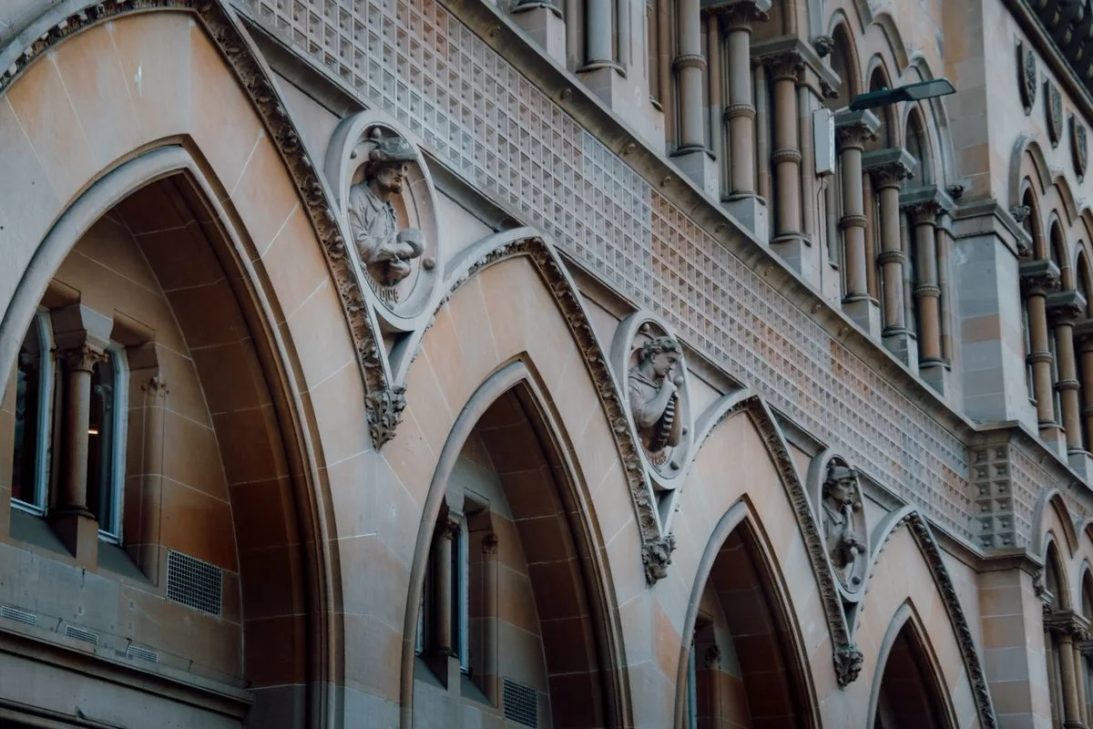 Ornate stone facade of an office building in Glasgow city centre