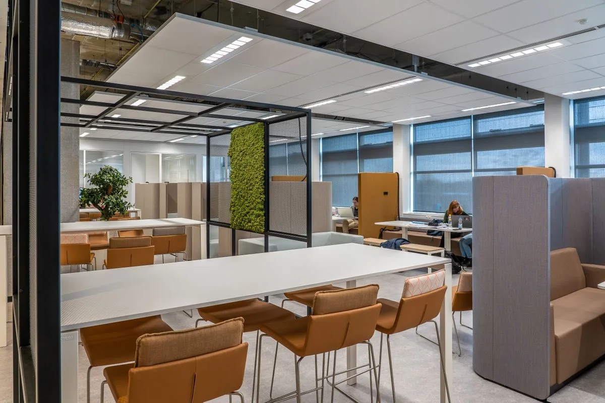 Open plan office workspace with desks before an office removal in Glasgow