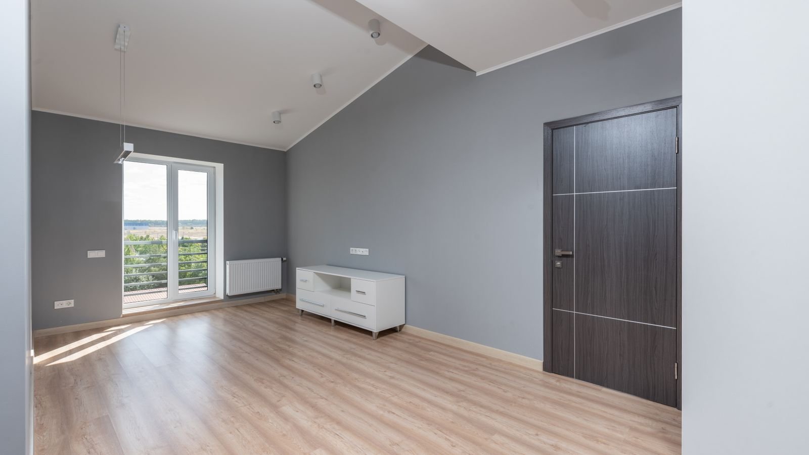 Bright empty room with hardwood floors